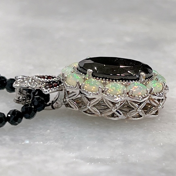 Silver Shungite Multigemstone Pendant Thai Black Spinel Beaded Necklace - Picture 6 of 14